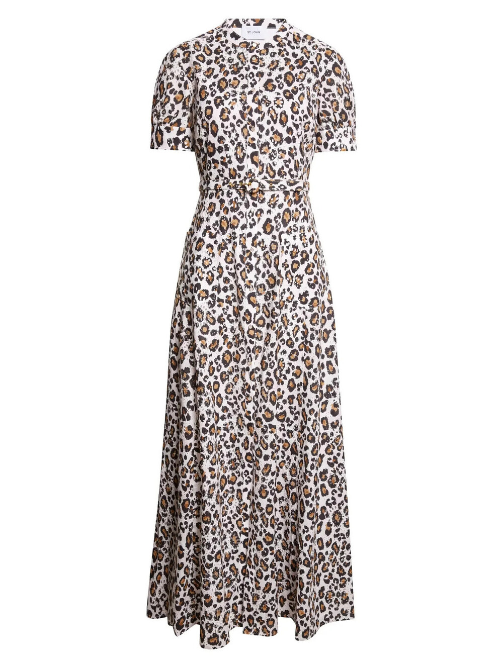 NEW, St. John Collection Leopard Print Cotton Eyelet Belted Shirtdress 6 #LD575